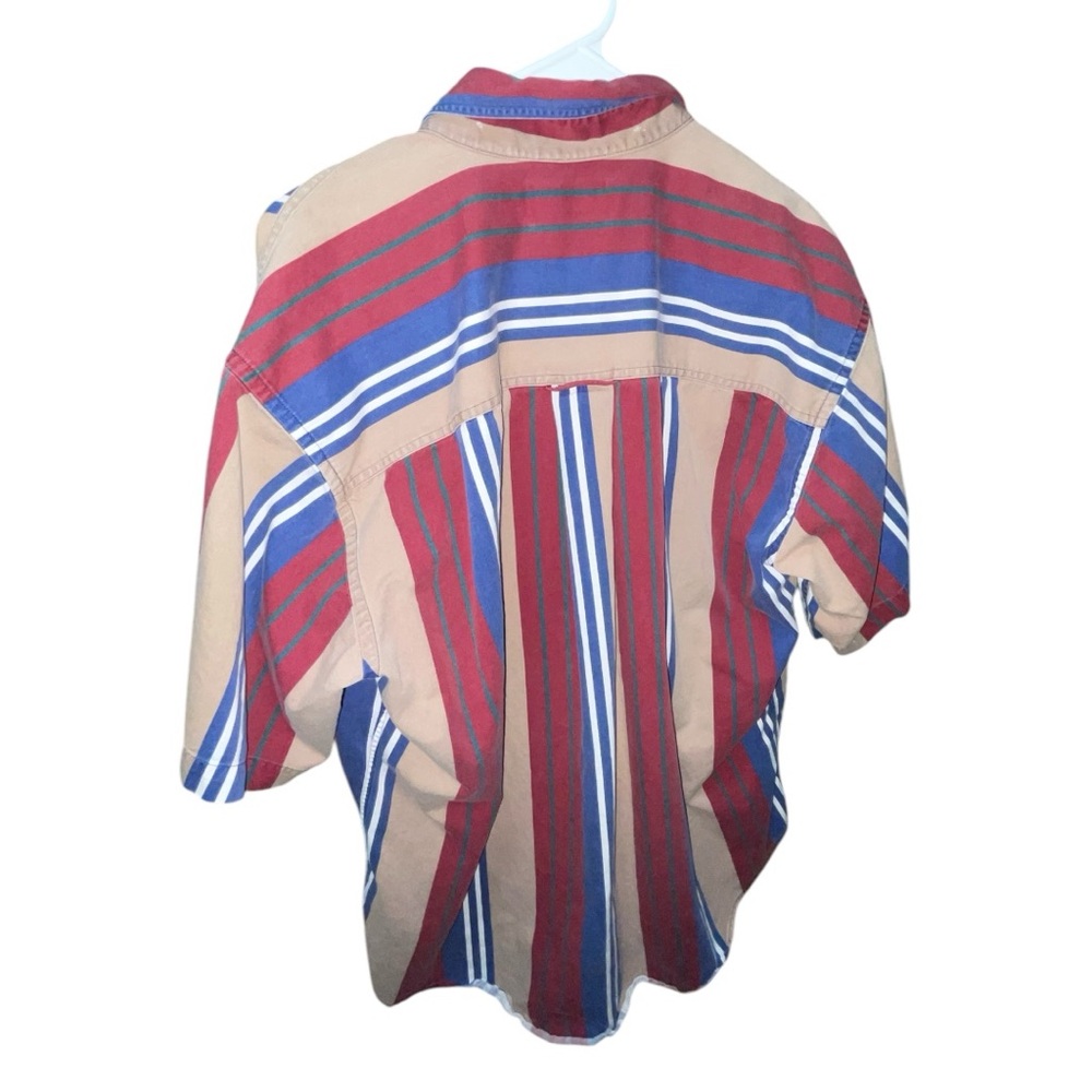Vintage Men's Striped Western Work Shirt button up Red, Blue & Tan Cotton Cowboy - Picture 4 of 9